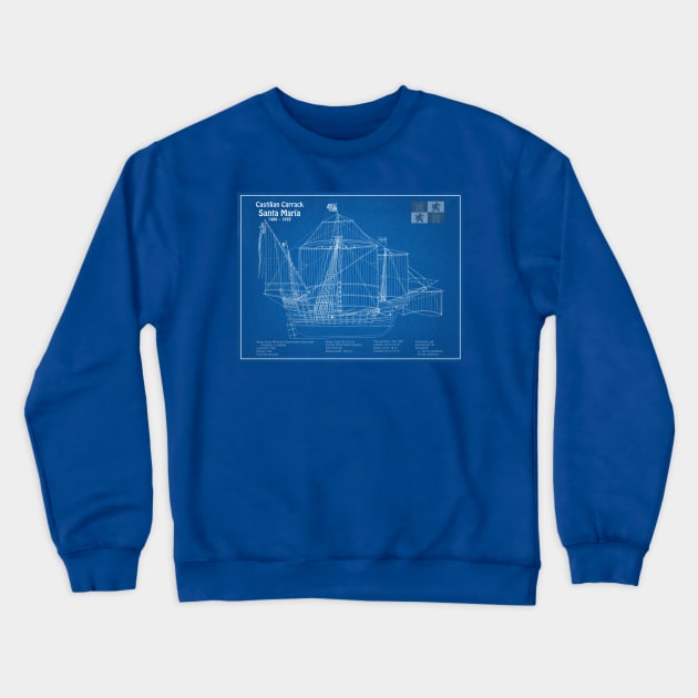 Santa Maria ship - Christopher Columbus Carrack Nau 15th century - AD Crewneck Sweatshirt by SPJE Illustration Photography